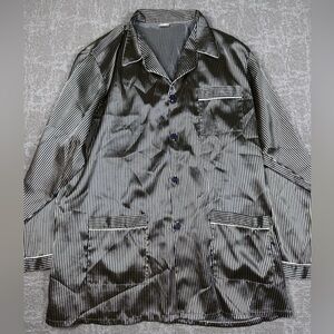 NK 100% Silk Striped Button Down Long Sleeve Sleep Shirt Size XL